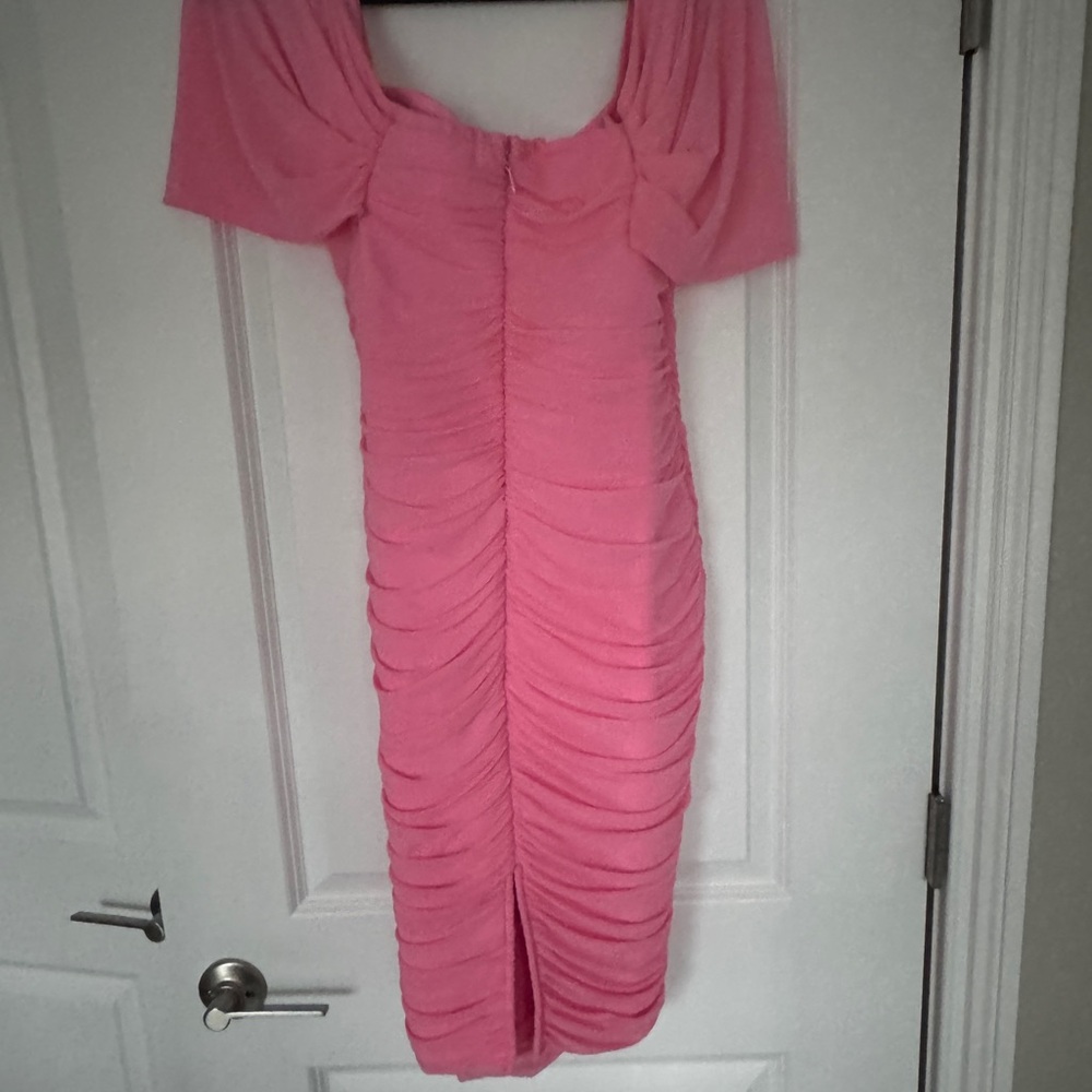 Pink Ruched Bodycon Midi Dress - Picture 4 of 4
